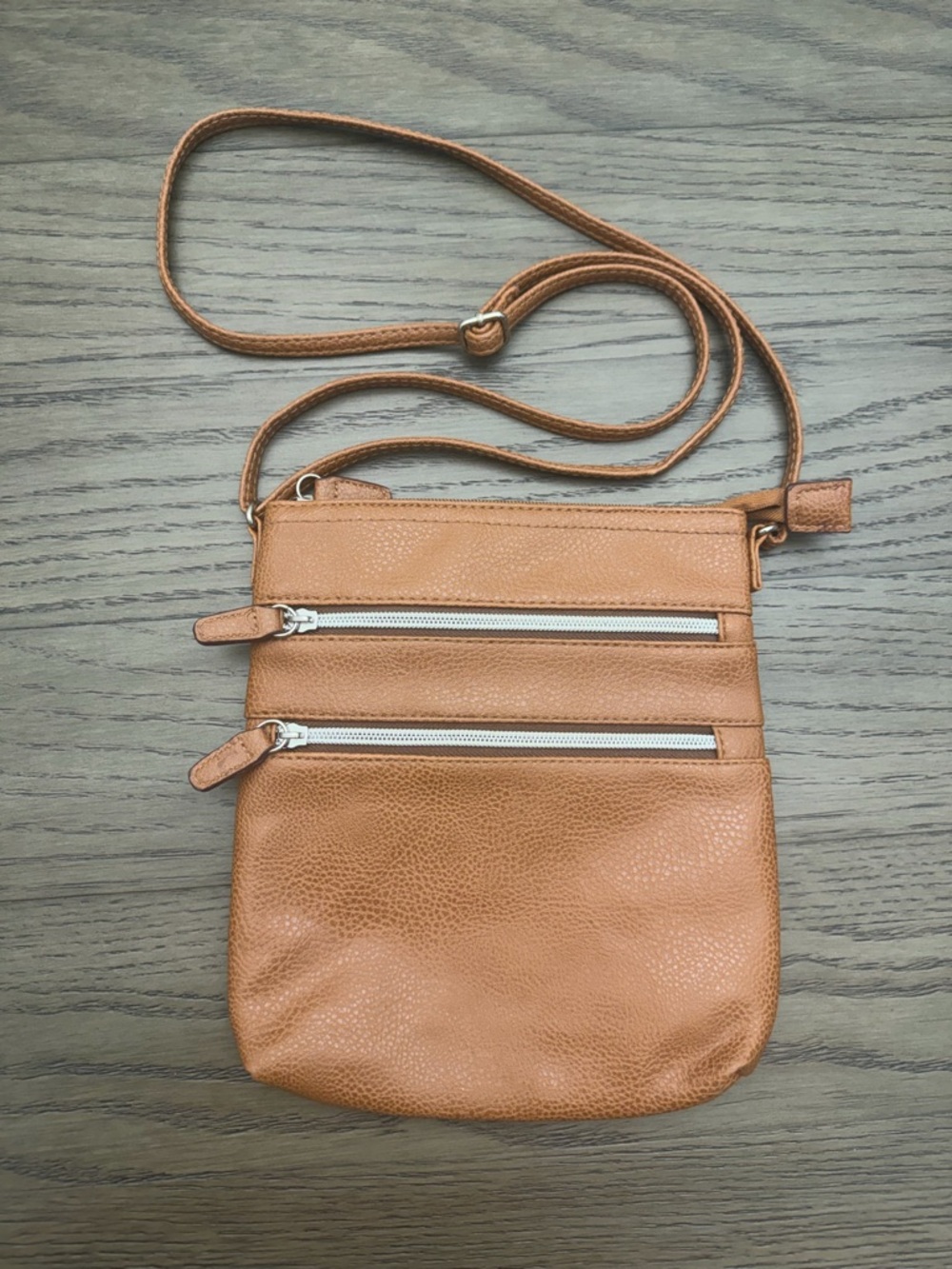 Camel Color Crossbody Bag Multi Zip Pockets Small Purse